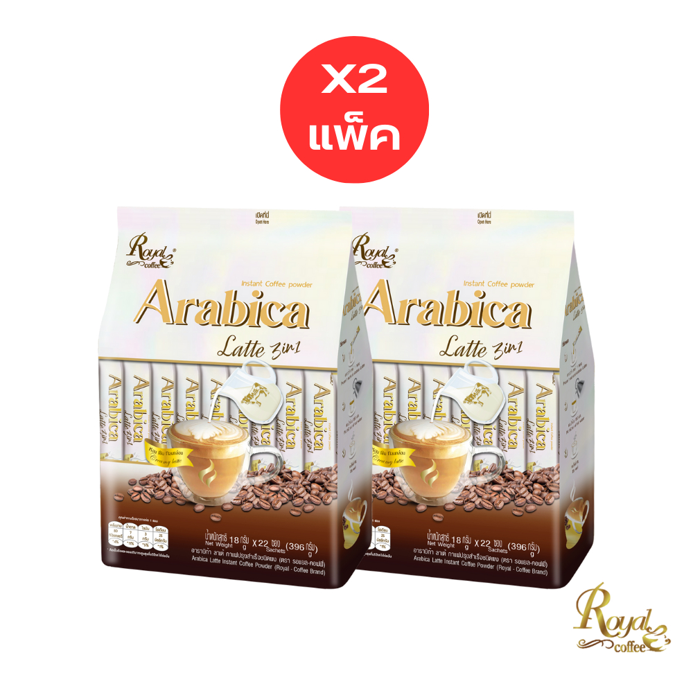 รอแยล-คอฟฟี่ อาราบิก้า กาแฟอาราบิก้า สูตร ลาเต้ กาแฟ 3in1 Royal Coffee Arabica Latte [1แพคX22 ซอง]