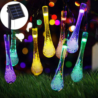 ไฟตกแต่งโซล่าเซลล์ 100LED/12M ไฟทรงหยดน้ำตกแต่งกลางแจ้ง