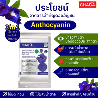 อัญชัน สกัดผง 100% ขนาด 25-100 กรัม คุณภาพพรีเมี่ยม ละลายได้ ไม่มีตะกอน Butterfly Pea Flower Extract Power ตราฌาดา