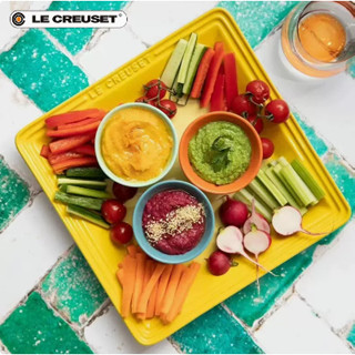 LE CREUSET สโตนแวร์สแควร์ Porcelain 21 ซม. จานสี่เหลี่ยมขนาดใหญ่ Medium Sushi เซรามิคบนโต๊ะอาหาร Macaron Color