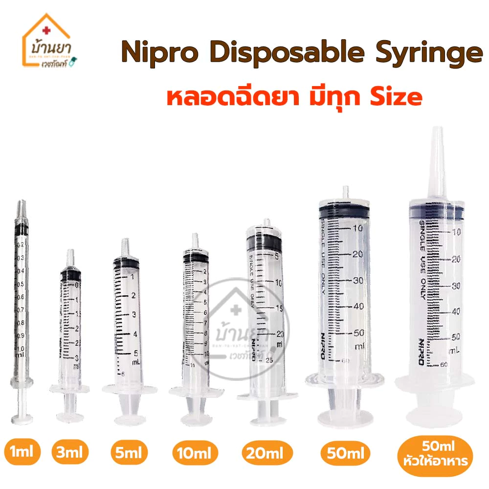 [5ชิ้น] Nipro Syringe ไซริงค์ 1ml / 3ml / 5ml /10m / 20m / 50ml ให้อาหารทางสายยาง ล้างจมูก ป้อนยา กระบอกฉีดยา