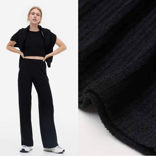 ribbed pant Black กางเกงทรงขากว้าง