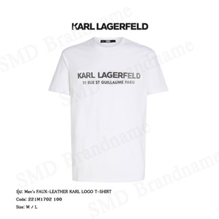 KARL LAGERFELD เสื้อยืดคอกลม รุ่น Mens FAUX-LEATHER KARL LOGO T-SHIRT Code: 221M1702