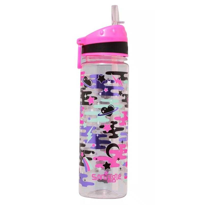 Smiggle Plastic Drink Bottle 650ML ขวดน้ำสมิกเกอร์ ลาย pinkเเมวอวกาศ พร้อมส่งในไทย