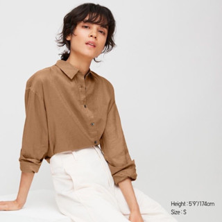 UNIQLO x Linen x M สีเหลืองมัสตาร์ดเข้ม สีสวยมากขับผิว สภาพ 70% อก 38 ยาว 23 Code: 1408(9)