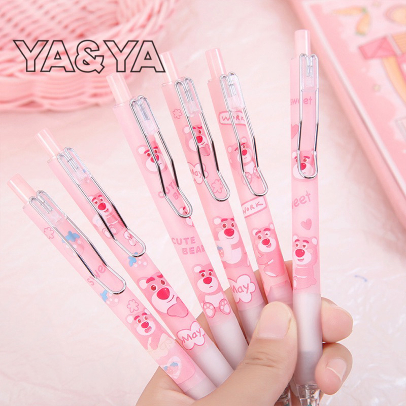 ปากกาหมึกเจล 0.5 มม. ลายหมีสตรอเบอร์รี่น่ารัก สีชมพู เครื่องเขียน สําหรับนักเรียน