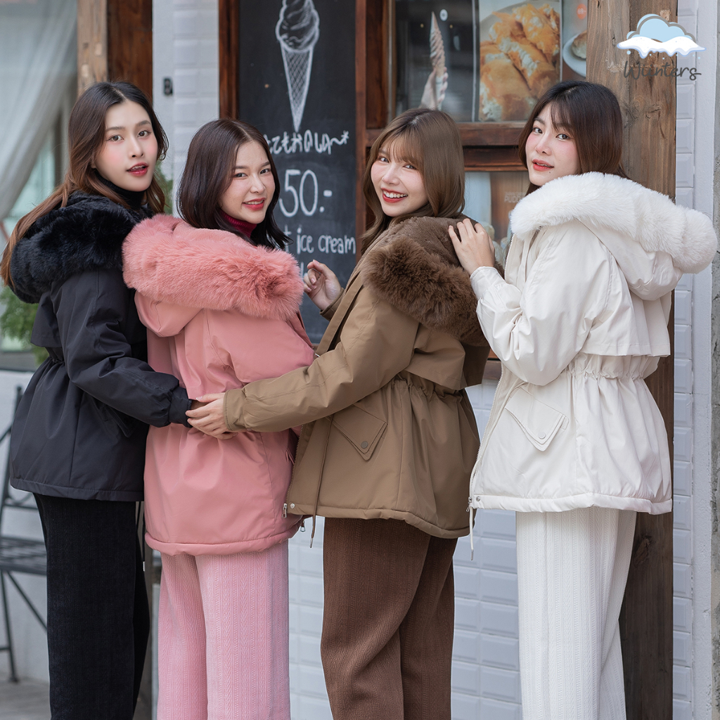[ Snowy Fur Coat ] เสื้อโค้ท โค้ทสั้น มีฮู้ด ขนเฟอร์ ถอดได้