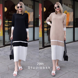 🌈🌿🌺🌼🌸🤎🧡🇰🇷 Knit Patch Pleat White Color Long Sleeve Maxi Dress