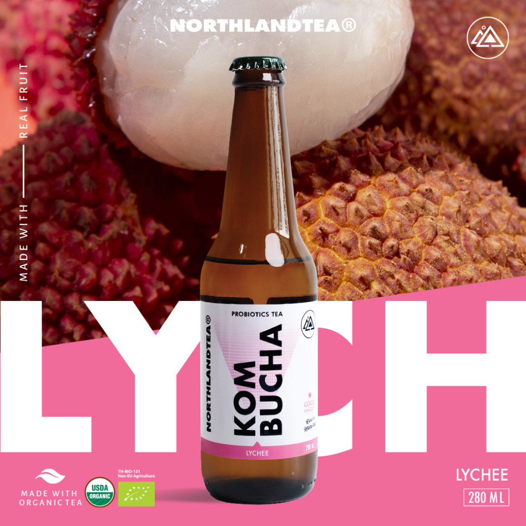 Northlandtea - Kombucha Lychee 280 ml. - คอมบูชา Probiotic - สร้างจุลินทรีย์ที่ดีในร่างกาย