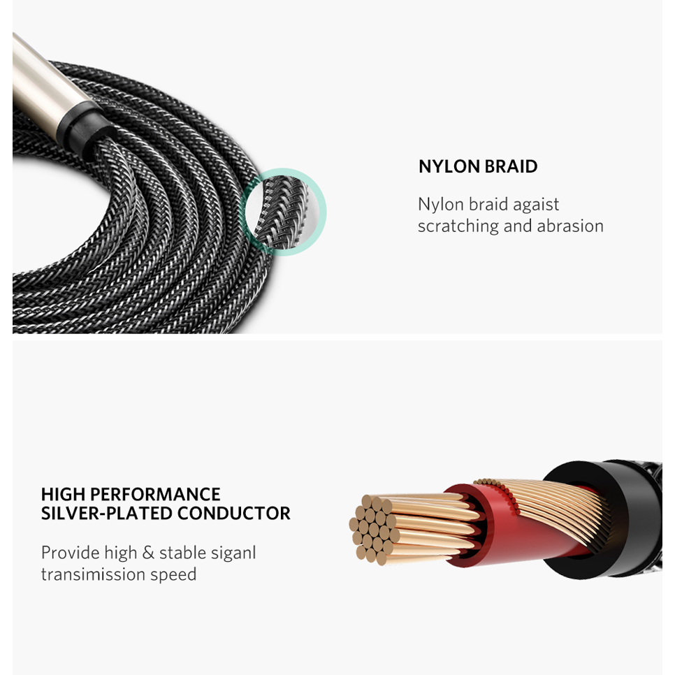 Ugreen รุ่น AV128 สายแจ็คกีต้าร์ 6.35mm สายสัญญาณเสียง Auxiliary Aux Audio Cable M to M