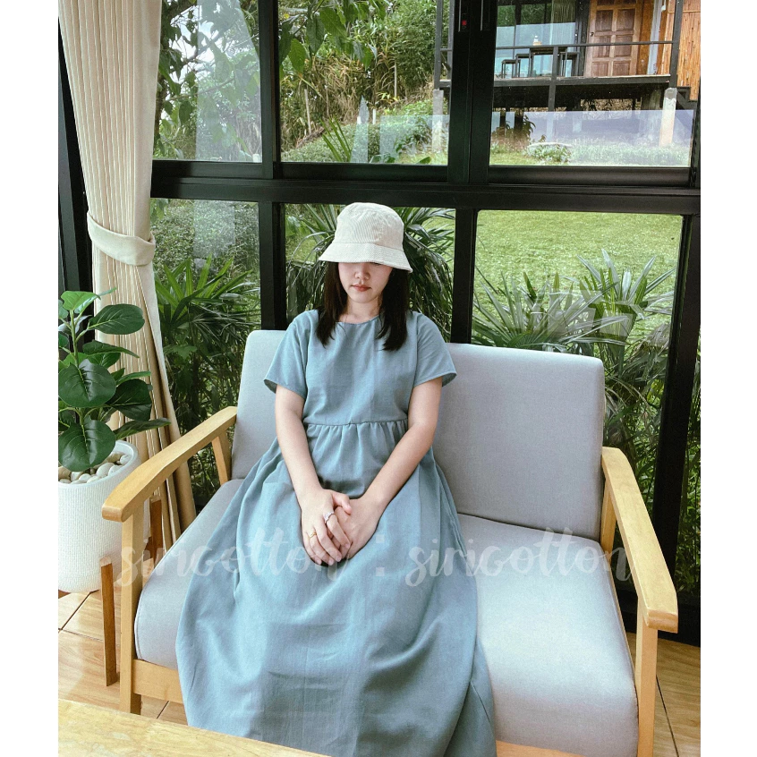 เดรสผ้าฝ้าย เดรสคลุมท้องได้ ใส่สบายพรางหุ่น ฟรีไซส์