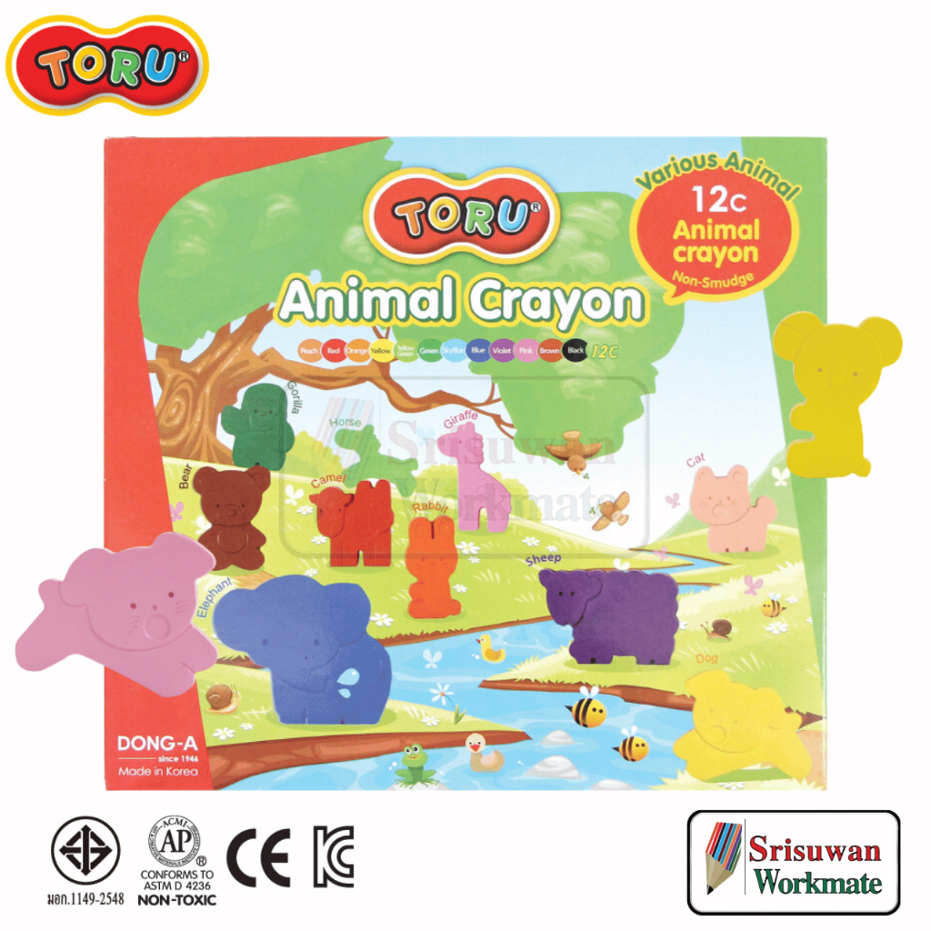 TORU Animal crayon / Dino crayon ชุด 12 สี สีเทียนสำหรับเด็ก Non-Toxic ปลอดสารพิษ สีเทียนรูปสัตว์ ได