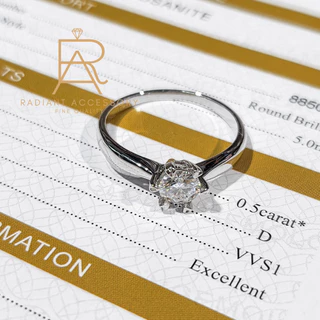 แหวนเงินแท้ ฝังเพชร Moissanite เตยหัวใจ 0.5 กะรัต พร้อมใบเซอร์ ชุบทองคำขาว