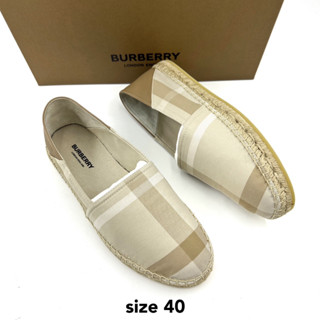 Burberry espadrilles 40 women เหยียบส้นได้ เอสพาดริล เบอร์เบอรี่ เบจ ครีม ของแท้ แบรนด์เนม ผู้หญิง รองเท้า สวม