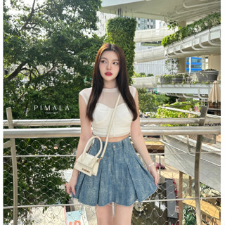 pimala-เซ็ทเสื้อแขนกุดซีทรูสีขาวสไตล์ลูกคุณเนื้อผ้านิ่มเนื้อสวยยืดหยุ่นใส่สบายมาก มีฟองน้ำอกเพื่อทรงสวย