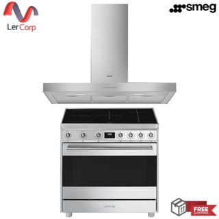 (Smeg) เครื่องดูดควันติดผนัง รุ่น KBT900XE + เตาปรุงอาหาร Smeg รุ่น C9IMX9-1 สเตนเลส สตีล