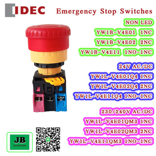 IDEC	Emergency Stop Switch	สวิทช์ปุ่มกดฉุกเฉิน YW Series 22 MM Illuminated Emergency Stop Switches (Removable operator)