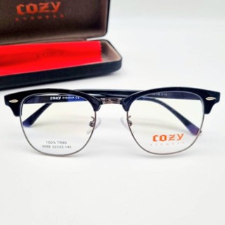 กรอบแว่นCozyรุ่น9068แบบมีคิ้วขาวัสดุTR90แท้ เบาแรงทนทานยืดหยุ่นสูงนำไปตัดแว่นสายตาได้