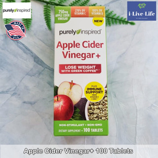 น้ำส้มสายชู แอปเปิ้ล ไซเดอร์ Apple Cider Vinegar+100 Easy-to-Swallow Veggie Tablets - Purely Inspired