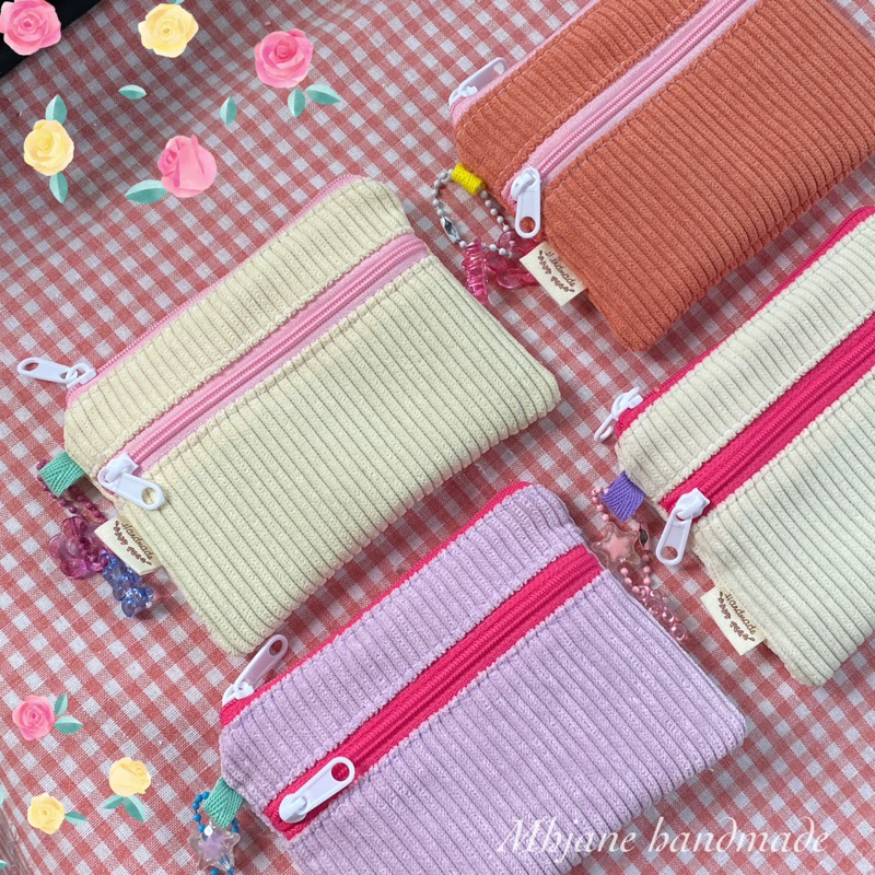 กระเป๋าตังค์ผ้าลูกฟูก สองซิป ฟรีพวงกุญแจใส่เงินเหรียญ บัตรต่างๆ
