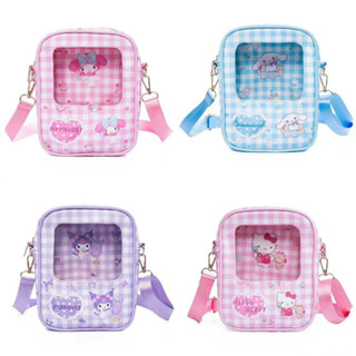 กระเป๋าสะพายคาด SANRIO มี 4 ลาย งานหนัง PU ด้านหน้าปิดพลาสติกใส ขนาด 21×16×7 cm