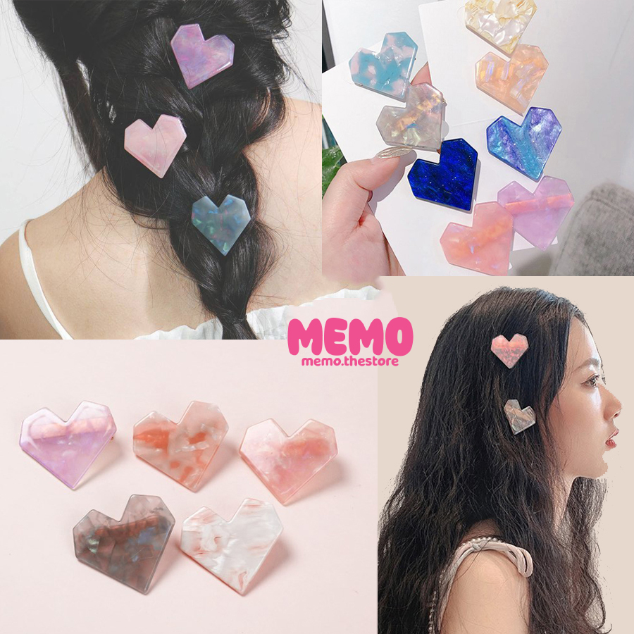 พร้อมส่งร้านคนไทย กิ๊บติดผมหัวใจ อะคริลิคลายหินอ่อน กิ๊บติดผมสไตล์เกาหลี ญี่ปุ่น เครื่องประดับน่ารัก
