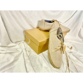 🚚 สินค้าพร้อมส่ง 👞 งาน Handmade 💯% รองเท้าแบบผูกเชือก ผ้ากระสอบสีเบจ รองเท้าแฟชั่นผู้ชาย สไตล์มินิมอล Inari_Handmade