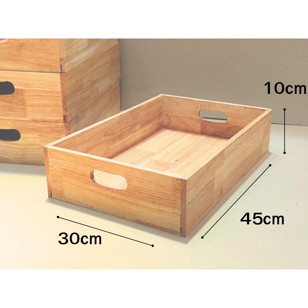 กล่องไม้ ลังไม้ ถาดใส่ของ Wooden box ชั้นวางของDiy ไม้ยางพารา ขนาดใหญ่ 30*45*10