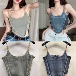 smock jeans เสื้อสายเดี่ยว ครอป ยีนส์สมอคหลัง ลุคเซ็กซี่