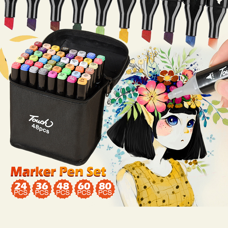 ปากกาเมจิกไฮไลท์ 2in1 marker เซ็ต 24 36 48 60 80สี ปากกาโคปิค สีเข้มสดใส