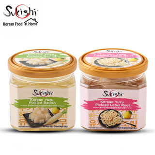 ซูกิชิ เครื่องเคียง2กระปุก : รากบัวดองยูสุ 350g,หัวไชเท้าดองยูสุ350g