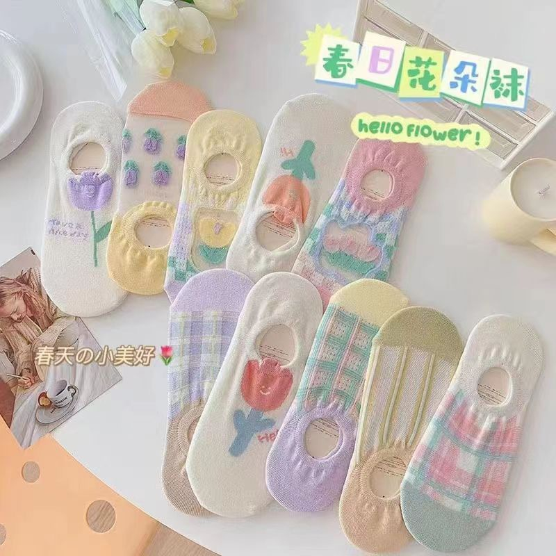 พร้อมส่ง ถุงเท้าข้อสั้น Hello Flower ดอกทิวลิป มี10แบบ สีพาสเทล น่ารัก ละมุน Free size ถุงเท้าเกาหลี ญี่ปุ่น