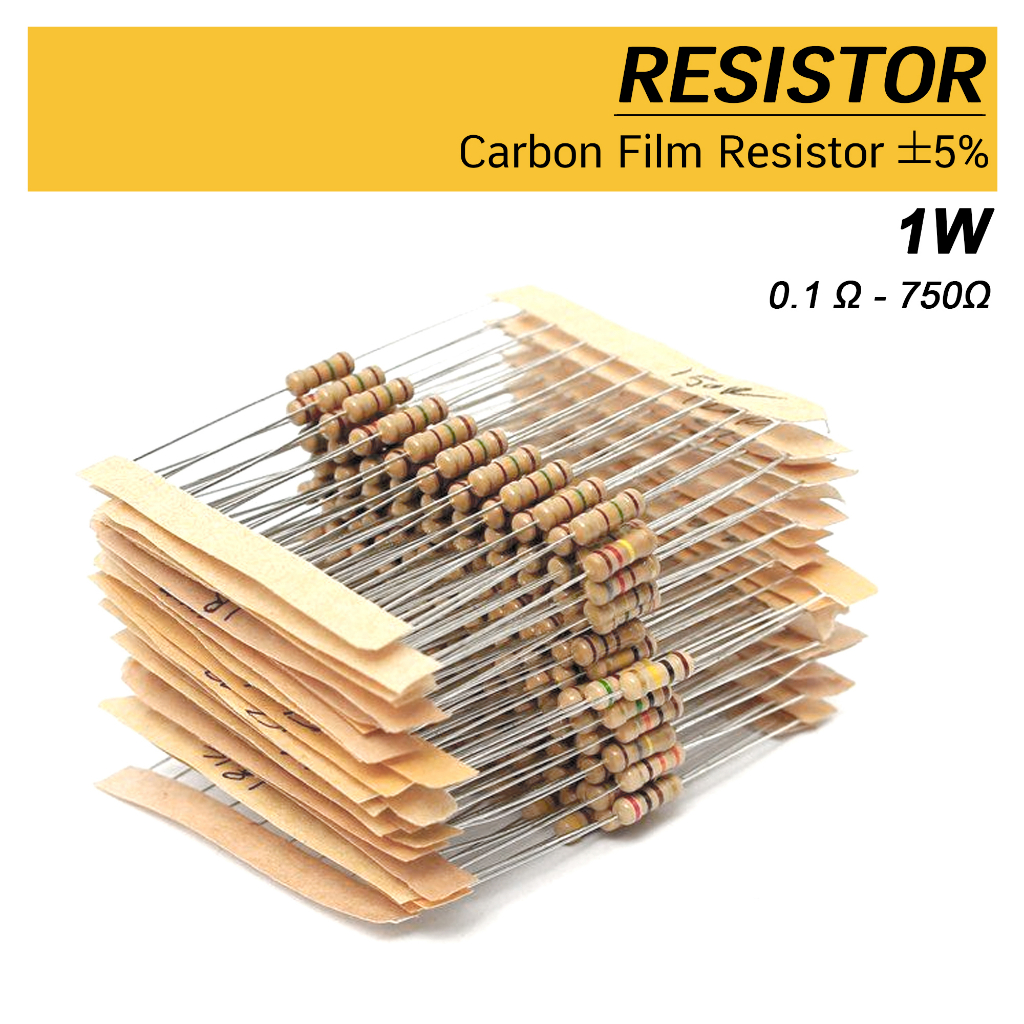 (5ตัว) ตัวต้านทาน 1W ±5% R 20 Ω-  910 Ω Carbon Film Resistor คาร์บอน ฟิลม์ resister