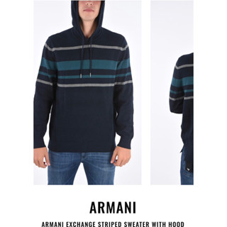 ARMANI EXCHANGE STRIPED SWEATER WITH HOOD เสื้อฮู้ดดี้ มีลายแถบตัดขวาง ของผู้ชาย อาร์มานี่ เอ็กซ์เชนจ์