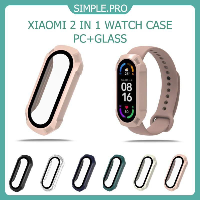 เคสนาฬิกา Xiaomi MiBand4/5/6/7 miband 8/9 พร้อมฟิล์มป้องกันแบบเต็มหน้าจอ ตัวป้องกันหน้าจอ PC + ฟิล์มป้องกันแบบเต็มหน้าจอ