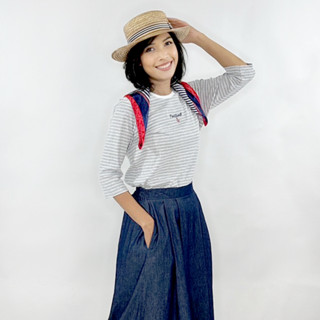 PORTLAND เสื้อยีดแขน 3 ส่วนลายทาง / Sleeves Tee (Grey)