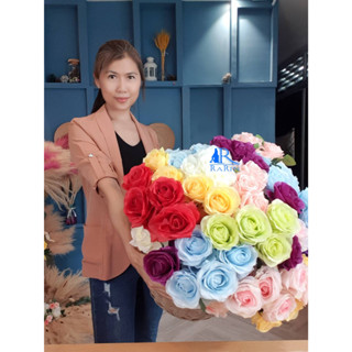Rarin ดอกกุหลาบ  ช่อละ 7 ดอก กุหลาบปลอม ดอกไม้ประดิษฐ์   ทำจากผ้า สีสันสดใส สวยงาม สำหรับตกแต่งร้าน บ้าน งานแต่งงาน