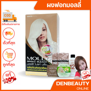 Molly มอลลี่ ผงฟอก 1 กล่อง (15 กรัม 2 ซอง,Molloxide 120 ml.) ผงฟอก ผงกัด สีผม น้ำยากัดผม สีขาว