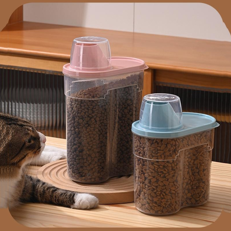 กล่องใส่อาหารสุนัข แมว และสัตว์เลี้ยงอื่นๆ กระปุกใส่อาหาร กล่องใส่อาหารแมว กล่องเก็บอาหาร，ฟรี! ถ้วยตวง2 ขนาด