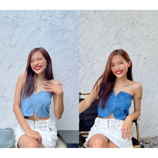Heartbeat Crop Tops เกาะอกยีนส์ ลายหัวใจ