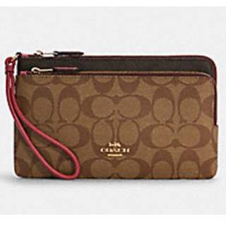 กระเป๋า Coach DOUBLE ZIP WALLET IN BLOCKED SIGNATURE CANVAS