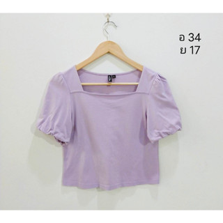 เสื้อคร๊อป ผ้ายืด สีม่วงพาสเทล แขนตุ๊กตา น่ารัก Brand Hstyle size xs อก 34 ยาว 17