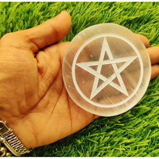 One Selenite Charging Plate, Star Engraved Selenite Polished Circle Plate, Selenite Polished Slab, Cleansing Crystals