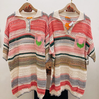 Tulip Knit 🌷🩷🌈  เสื้อเชิตผ้าทอคอปกสาวอวบ