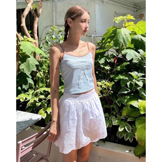 Jennie top with bow 🩵🎀 เสื้อ สายเดี่ยว สีฟ้า พาสเทล มีโบว์ผ้าถัก สไตล์ เวียดนาม 🍮✨📸 สินค้าพรีออเดอร์