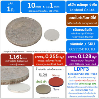 10mm × 1mm แม่เหล็ก นีโอไดเมียม neodymium magnet เหล็กดูด แม่เหล็กแรงสูง D1001