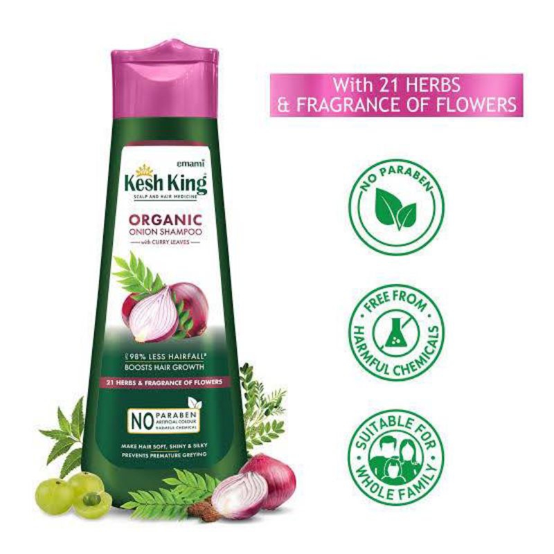 Kesh king 👑 ORGANIC ONION -SHAMPOO with Curry leaves reduces Hair full upto 98%200 ML