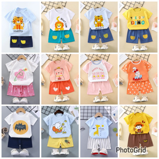 [พร้อมส่ง] เสื้อผ้าเด็ก เซตสองชิ้น ลายการ์ตูนน่ารัก เสื้อแขนสั้น + กางเกงขาสั้น