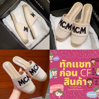 รองเท้าสวมเปิดส้นงานM€M ผ้าแคสวาส สวยมากคะ พื้นปั๊มแบรนด์     MM-81