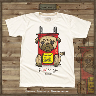 Pug " welcome home " Dog Off-white T-shirt เสื้อยืด สีขาวออฟไวท์ ลายน้องหมาปั๊ก